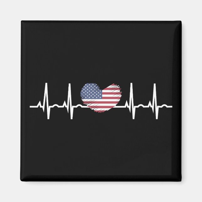 US Flagga Heartslag ECG Electrokardiography Magnet (Framsidan)