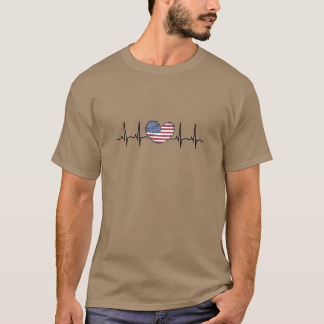 US Flagga Heartslag ECG Electrokardiography T Shirt (Framsida)