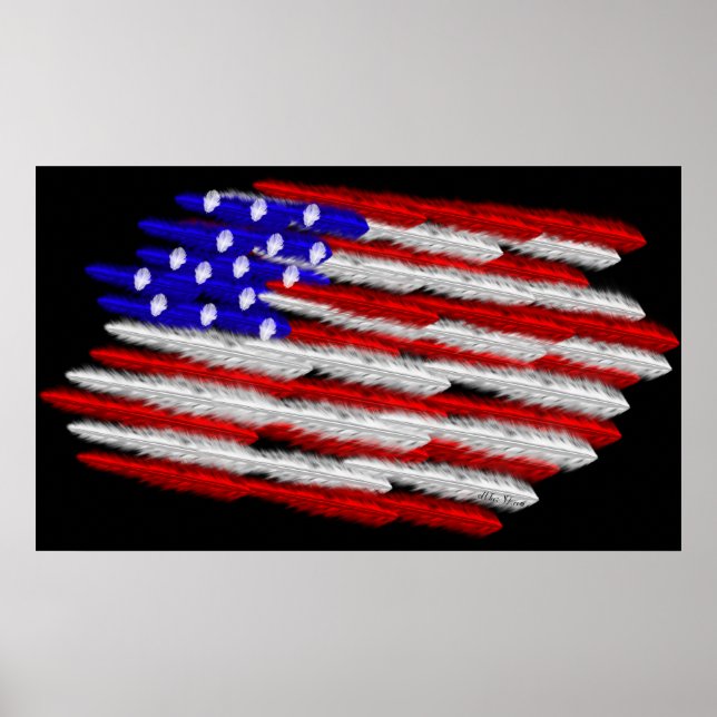 US Flagga in Feathers Skriv ut Poster (Framsidan)