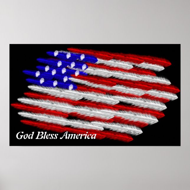US Flagga in Feathers Skriv ut Poster (Framsidan)