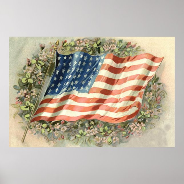 US Flagga Krans Blommor Minnesdag Poster (Framsidan)