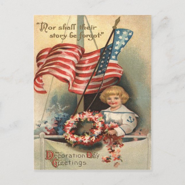 US Flagga Krans Fartygs Pojke Uniform Minnesdag Vykort (Framsida)