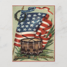 US Flagga Krans Trumma Minnesdag Vykort