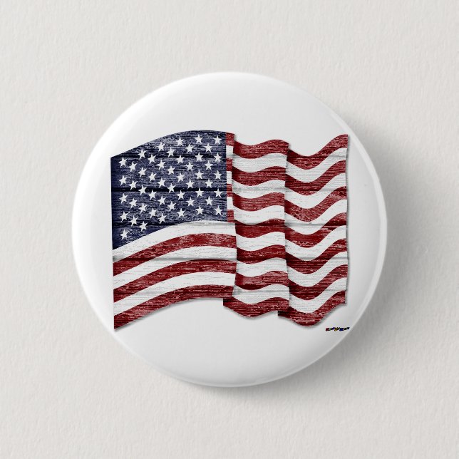 US Flagga med trämorn Knapp (Framsida)