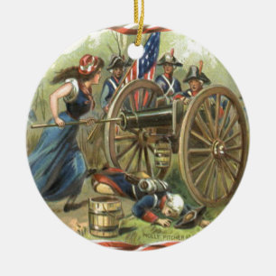 US Flagga Molly Pitcher Cannon Julgransprydnad Keramik