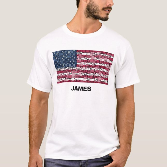US Flagga Mosaic Design (svart text) T-Shirt (Framsida)