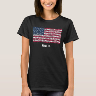 US Flagga Mosaic Design (vit text) Kvinnor T-Shirt