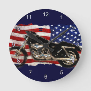 US Flagga, Motorcycle, Motorcycle, Hog Rund Klocka