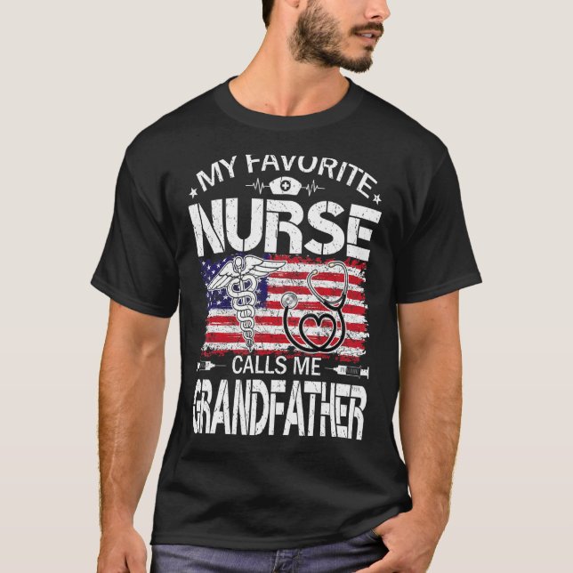 US Flagga My Favorite Nurse kallar mig Grandfather T Shirt (Framsida)