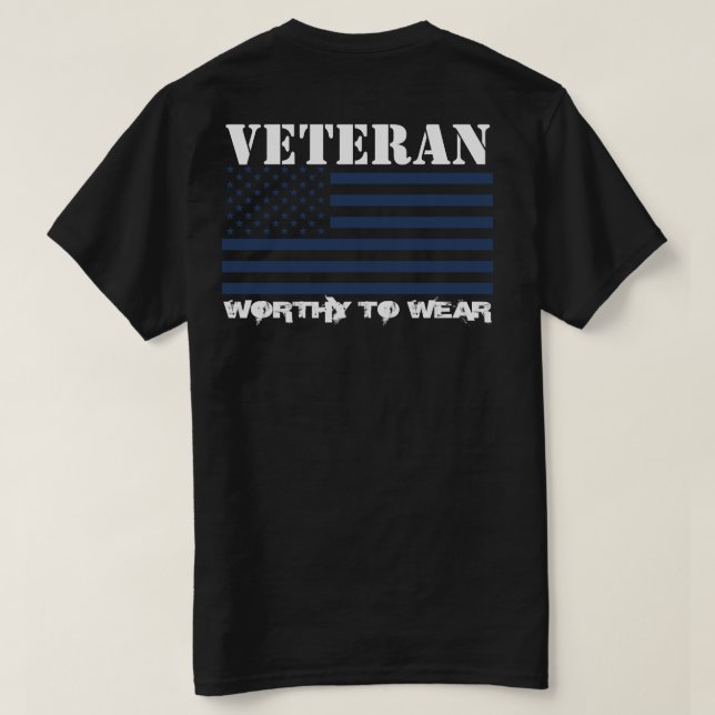 US Flagga NAVY BLUE - Veteran - värd Bära T Shirt (Design baksida)