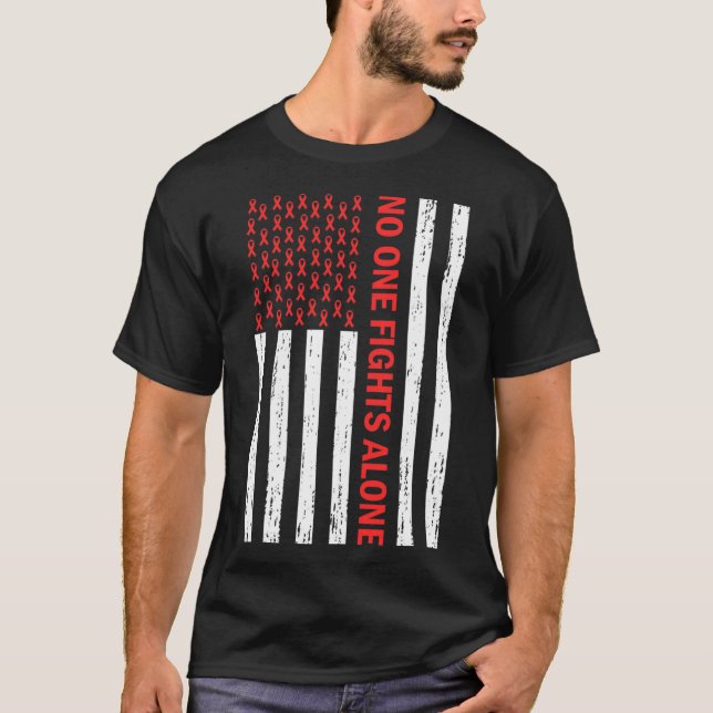 US Flagga No Body Fight Ensam Red Ribbon Awareness T Shirt (Framsida)