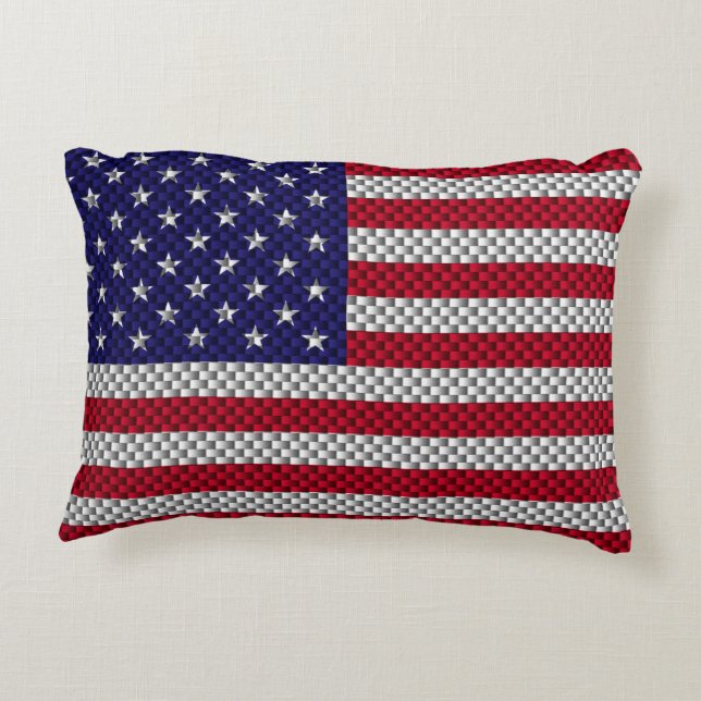 US Flagga on Carbon Fiber Stil Decor Print Prydnadskudde (Baksidan)