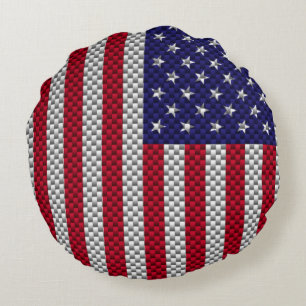 US Flagga on Carbon Fiber Stil Decor Print Rund Kudde