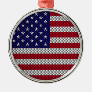 US Flagga på kolfiberliknande utskrift Julgransprydnad Metall