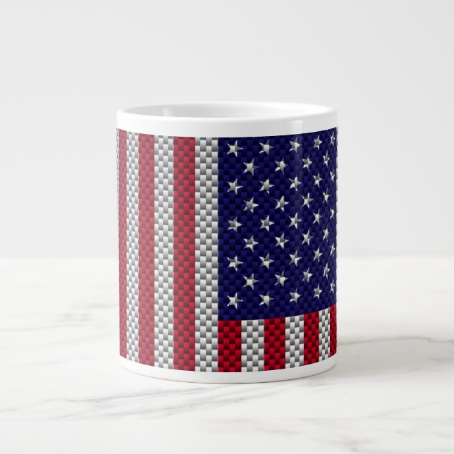US Flagga på kolfiberliknande utskrift Jumbo Mugg (Framsidan)