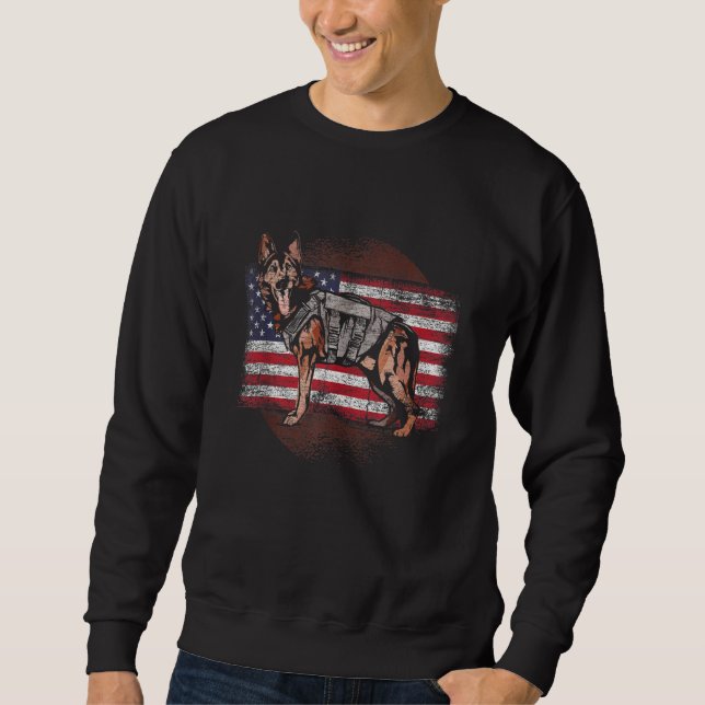 US Flagga Patriotic Animal Hund German Shepherd Lång Ärmad Tröja (Framsida)