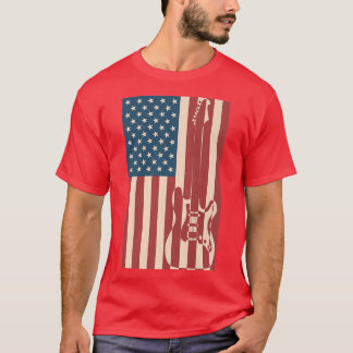 US Flagga Patriotic Guitarist Design Distress Guit T Shirt