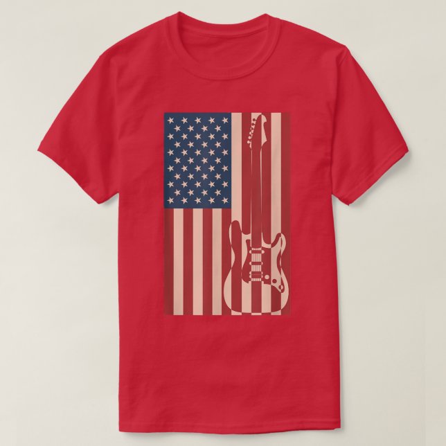 US Flagga Patriotic Guitarist Design Distress Guit T Shirt (Design framsida)