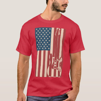 US Flagga Patriotic Guitarist Design Distress Guit T Shirt