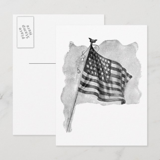 US Flagga Patriotic Vintage Art Vykort (Fram/baksida)
