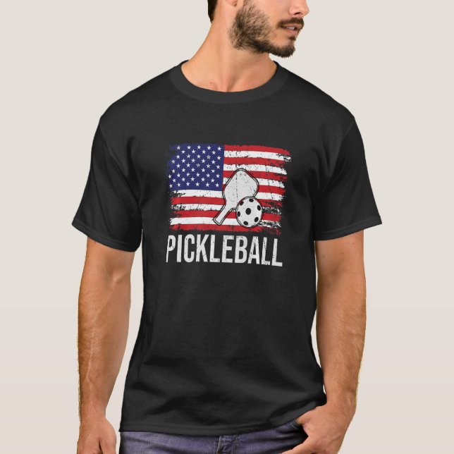 US Flagga Pickleball Player Paddleball Älskare Tee (Framsida)