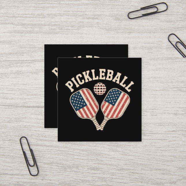 US Flagga Pickleball Spelare Fyrkantigt Visitkort (Fram/Back In Situ)