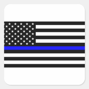 - US Flagga Police Thin Blue Line Fyrkantigt Klistermärke