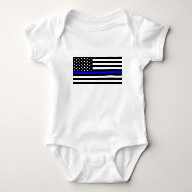 - US Flagga Police Thin Blue Line Tee Shirt (Framsida)