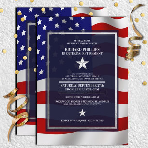 US Flagga/Silver Star Militära Pension Party Inbjudningar