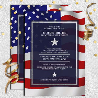 US Flagga/Silver Star Militära Pension Party Inbjudningar