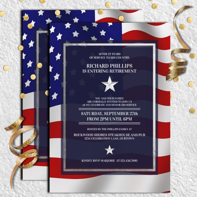 US Flagga/Silver Star Militära Pension Party Inbjudningar (Skapare uppladdad)