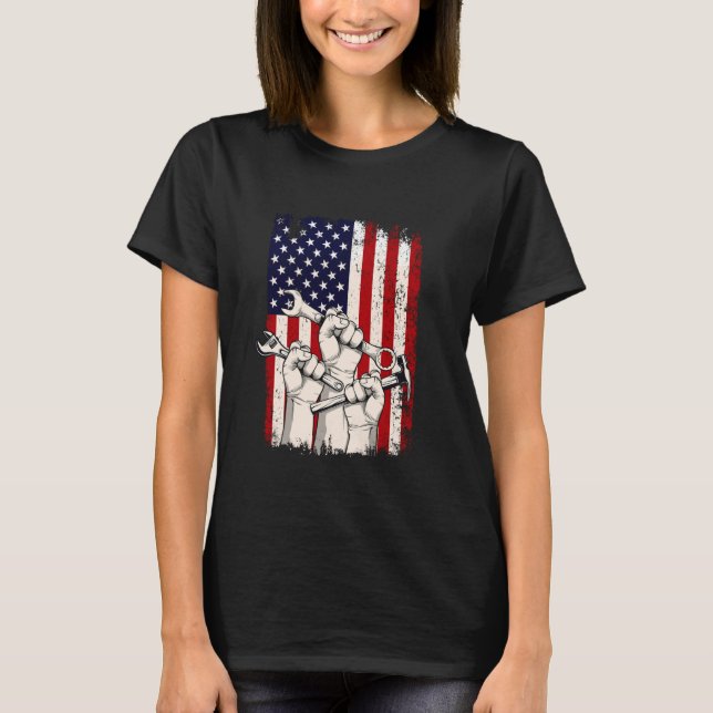 US Flagga Skilled Worker - Labour Day Skilled Unio T Shirt (Framsida)