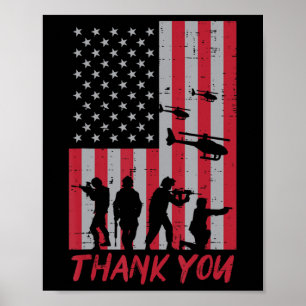 US Flagga Soldater Helikopter Tack Minnesdag Poster
