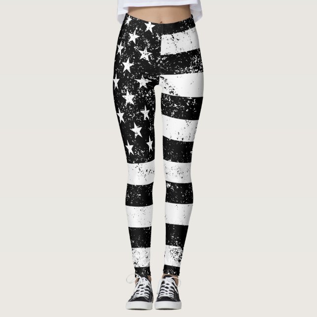 Us-flagga som är svartvit leggings (Framsida)