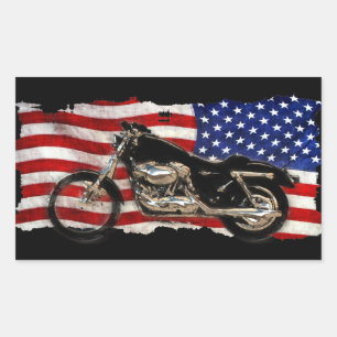 US Flagga, Stars och stripes, motorcykel, motorcyk Rektangulärt Klistermärke