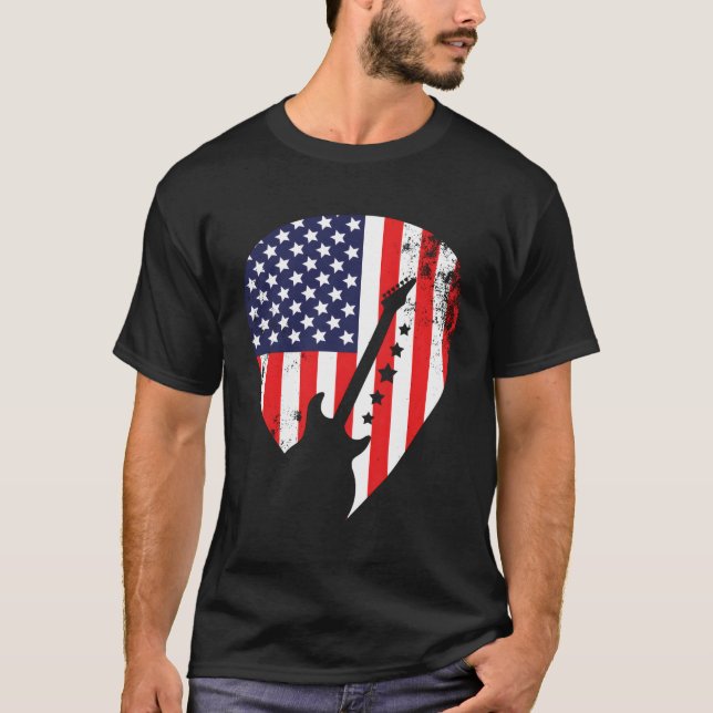 US Flagga Sten N Roll Gitarr Plektrum för T Shirt (Framsida)