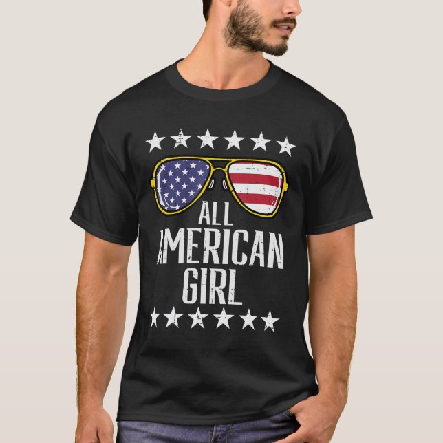 US Flagga Sunglasses American All Girl Memorial Da T Shirt (Framsida)
