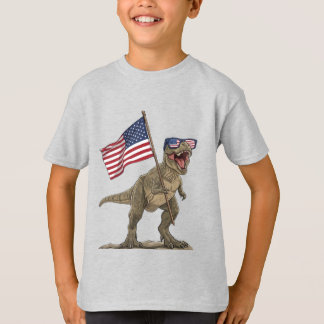 US Flagga T-Rex Barn Cartoon Tröja - Patriotisk T-