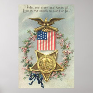US Flagga Union Civil Krig Medal Eagle Wandele Poster