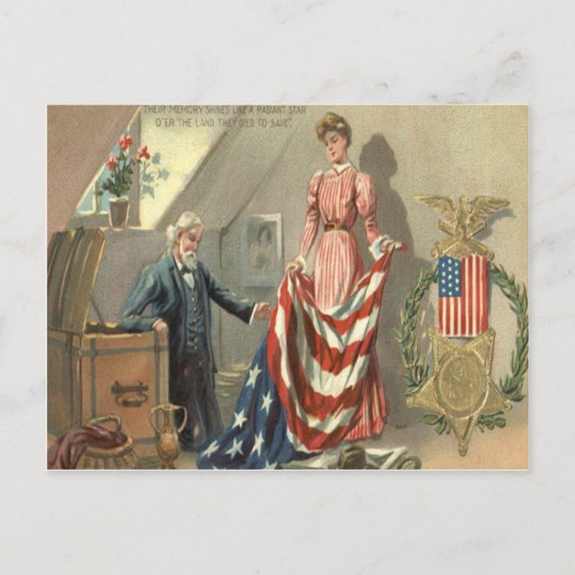 US Flagga Union Civil Krig Medal Eagle Wandele Vykort (Framsida)