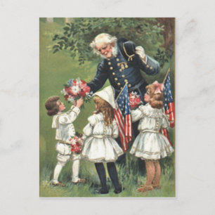 US Flagga Union Veteran Bouquet Flowers Vykort