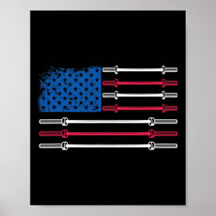 Us Flagga Weightlift Barbell Patriotic Kärlek Fitn Poster