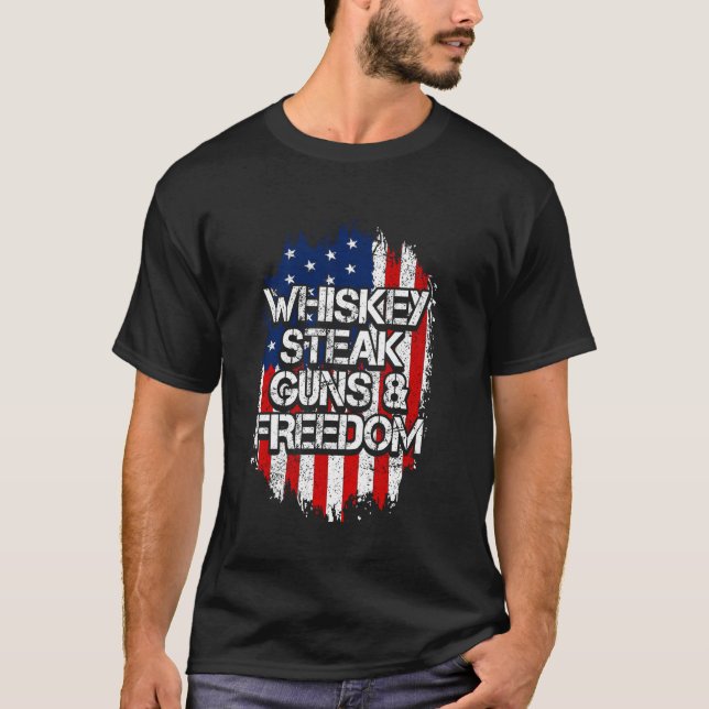 US Flagga, Whiskey Steak Guns & Freedom, USA Patri T Shirt (Framsida)