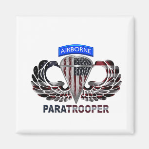 US Flagga With Airborne Vingar and Paratrooperors Magnet