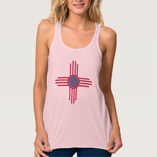 US Flagga - Zia Sol-symbolen Kvinnos Tanktop. Linne Med Racerback (Framsida)