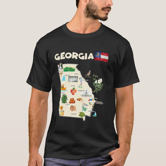 US Georgia State Travel Karta Cities Flagga Landma T Shirt (Framsida)
