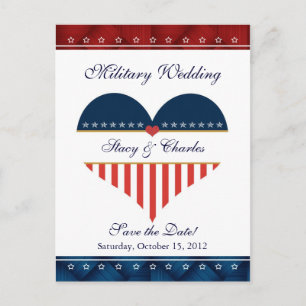 US Heart Militär Bröllop Save the Date Postkort Meddelande Vykort