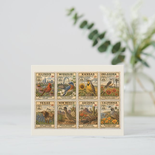 US Highway frimärken Retro brevpapper Vykort (Stående Fram)