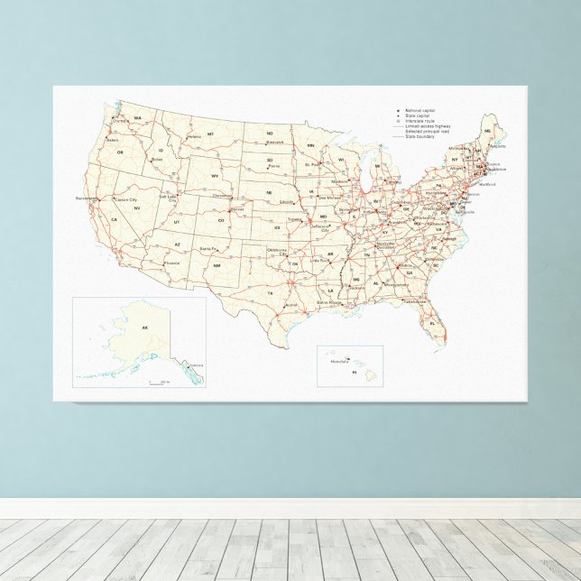 US Highways Road Karta American United Stater 60x4 Fototryck (Skapare uppladdad)