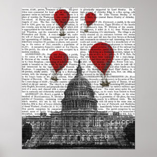 US Huvudstad Byggnad och Röda Luftballonger Poster